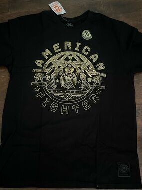 American Fighter Black Tee with Gold Graphic Crest